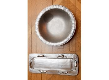 Vintage RWP Pewter Wilton  Armetale Bowl Aluart Aluminum Serving Tray With Decorative Peppers (0753)