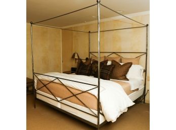 Portico King Size Canopy Bed Frame Metal Diamond/Straight Bed - With Bedding And Pillows Included (0497)