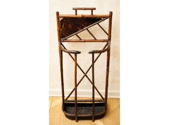 Antique Oriental Bamboo Umbrella Stand With Tin Basket On Bottom (0811)