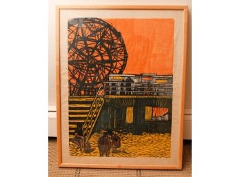MCM  Original Ruth Leaf Lithograph 1961 'coney Island Wonder Wheel ' 12/50   -  2' X 30'(0697)