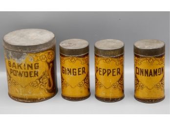 Rare - Antique Tin Spice Set W/ Lids (0720)