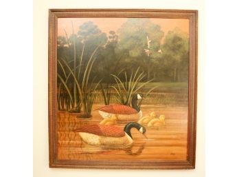 HUGE WONDERFUL ORIGINAL Howard L. Hastings Vintage Oil On Canvas - Framed - 'Ducks'-  60' X 55'   (0480)