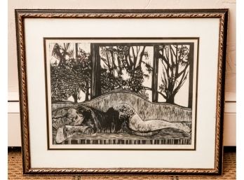 1964 Original Ruth Leaf Lithograph Etching Of Woman Napping On Bench By Window -  #8/100 - Signed-.  (0687)