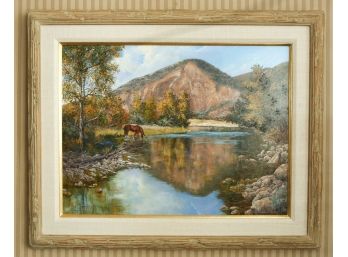 Original Arthur R. Delbrook - Signed 'Mountain Cascade' Oil On Canvas -Framed & Matted - 25x31 (0544)