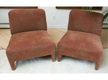 MCM Lovely Pair Of  Custom Armless Club Chairs - Upholstered Stretcher Bases  36 X 36  (0453)
