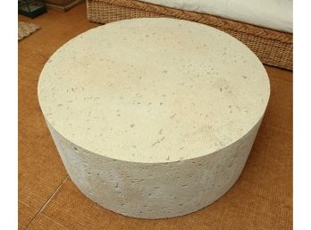MCM Coffee Table On WheelsRound Faux Natural Travertine - 17.5H X 42 (0523)