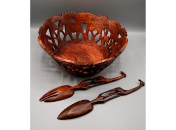 Stunning Webbed Wooden Bowl With Giraffe Servers - Motif (0740)