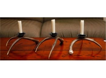 A Lot Of 3 Whitetail Deer Antler Candle Holders (0754)