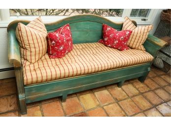 Charming Custom Wooden Bench W/ Cushion & Built In Storage - 35 X 75 X 24 (0514)