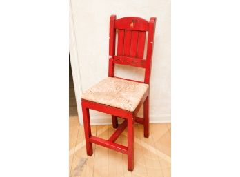 Stunning Wooden Hand Painted Red Bar Stool With Back - Wicker Seat -  18 X21x41 (G068)