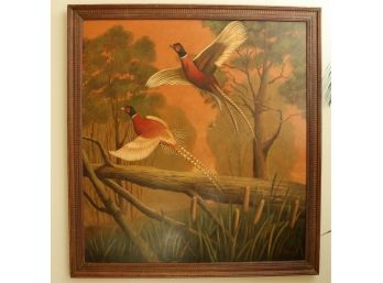HUGE WONDERFUL Original Howard L. Hastings Oil On Canvas-Framed Painting-'Pheasants' (1887-1955) 60'x55'(0482)