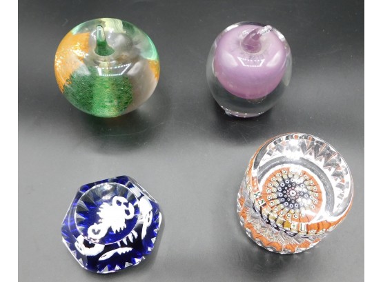 Set Of 4 Crystal Paperweights (1) Signed