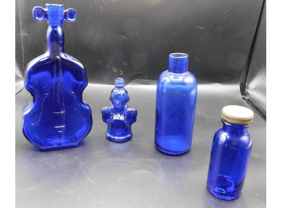 Vintage Set Of 4 Cobalt Blue Glass Decor