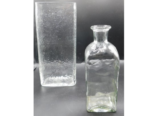 Vintage Milk Bottle And Glass Crinkle Vase