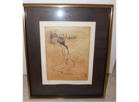 Lovely Lithograph Jansery Signed 23/120 Art Gold Tone Frame & Matted