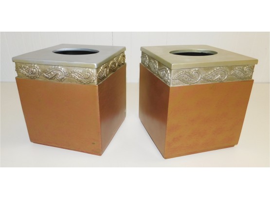 Pair Of Decorative Metal Tissue Boxs