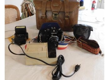 Vintage Nikon Nikkomat Camera With Leather Bag And Accessories