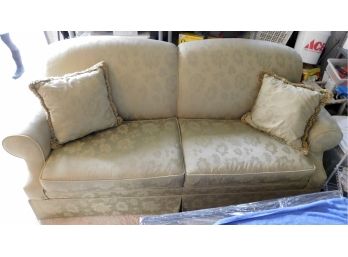 Lovely  Ethan Allen Roll Arm Jacquard Sofa With Pillows