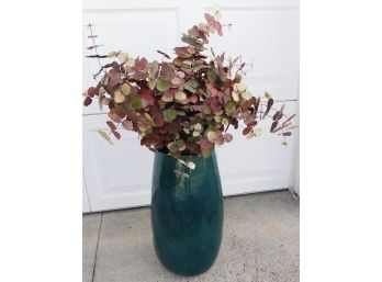 Silk Flower Bouquet Arrangement With Green Ceramic Floor Vase