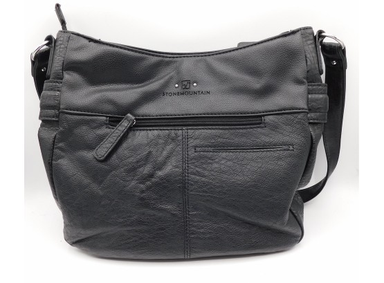 Stylish Stone Mountain Soft 'Black',  Leather Purse With Front Zippered Outside Pockets (3080)