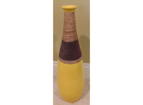 Decorative Stylish Ceramic Vase, Yellow, Multi Wrapped Bamboo Style Accents 20'H (3028)