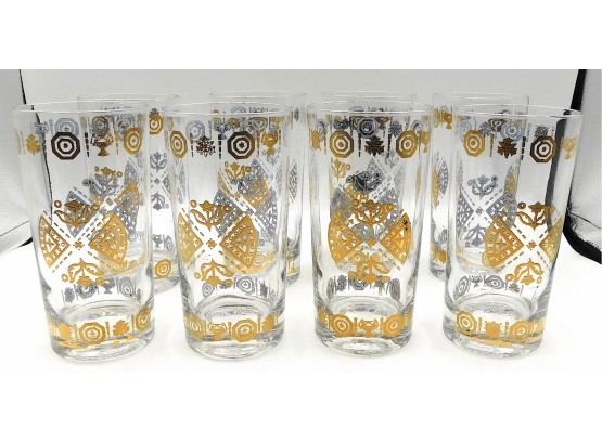 Vintage Gold Painted Tall Drinking Glasses, 8 (156)
