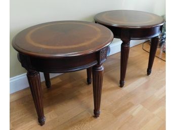 Pair Of Inlay Round End Tables (213)