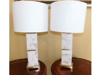 Pair Of White Marble Table Lamps, 26'H (214)