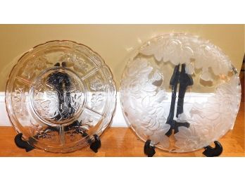 Cut Glass Round Divided Serving Tray & Cut Glass Round Serving Dish (179)