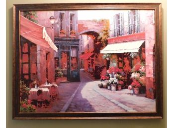 Lovely Scenic Floral Shop Quaint Village Framed Canvas Wall Art(3062)