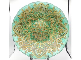 Large Green With Gold Accents Decorative Bowl, 14' (153)