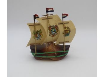 Vintage Holland Dutch Wooden Shoe Ship Souvenir Clog Sail Boat