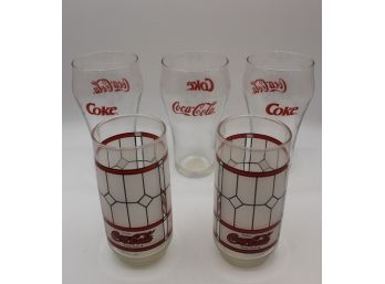 Tiffany Style Coke Frosted Stained Glasses & Vintage Retro Diner 16oz Coke Drinking Glasses