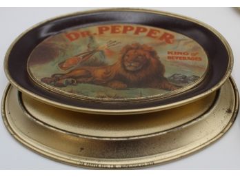 Vintage Dr. Pepper Soda Metal Tray - King Of Beverages - Lion - Set Of 4