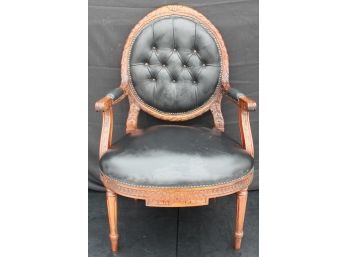 Black Leather & Wood Desk Chair