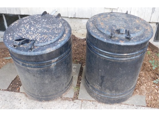 Pair Of Vintage Cast Iron Garbage Cans