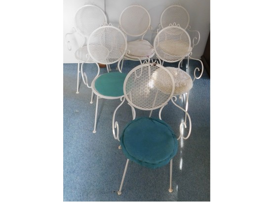 Set Of 6 White Wrought Iron Chairs