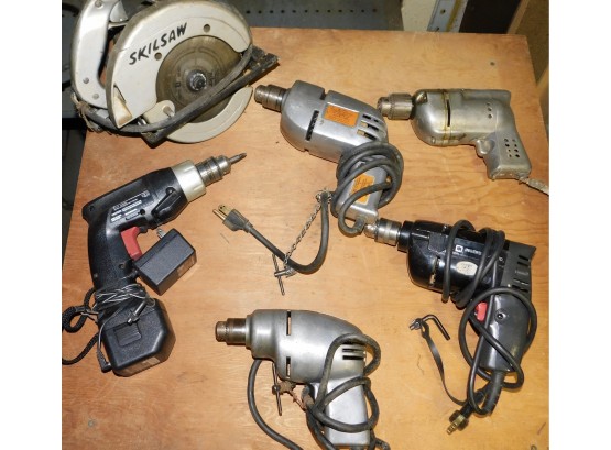 Assorted Lot Of Power Drills And Circular Saw