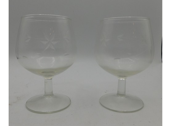 Set Of 6 White Wine Etched Glasses
