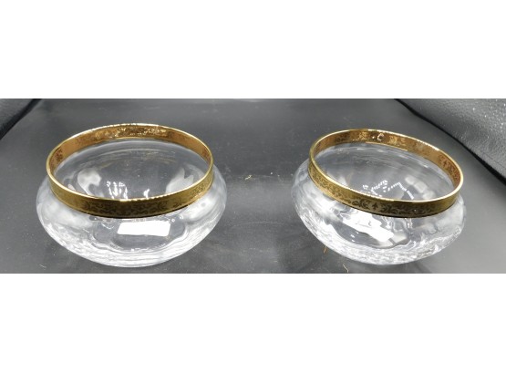 Lovely Pair Of LENOX FULL LEAD CRYTAL ROUND Candy/Nut BOWLS WITH GOLD TOP RIM DECORATIVE