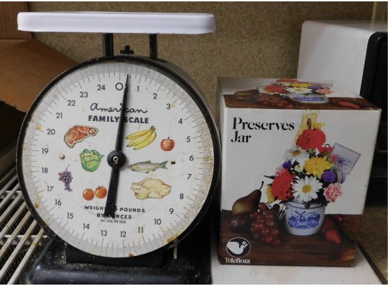 Vintage American Family Scale With Preserves Jar New In Box