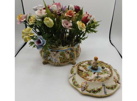 Lovely Capodimonte Ornote Bowl With Royal York Fine Bone China Flowers