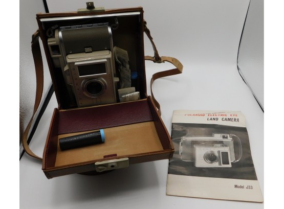 Vintage Polaroid Electric Eye Land Camera Model J33 With Leather Carry Case