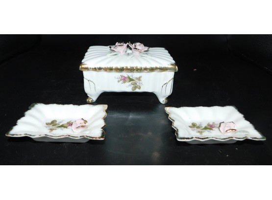 Vintage Porcelain Jewelry Tray With Porcelain Jewelry Box