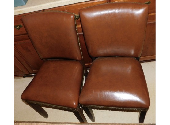 Set Of 4 Brown Leather Dining Chairs