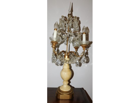 Charming Vintage Ornate Marble 4 Arm Candelabra Candlestick Lamp With Prisms
