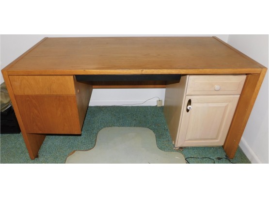 Solid Wood Desk With 2 Drawers And Custom Attached Cabinet