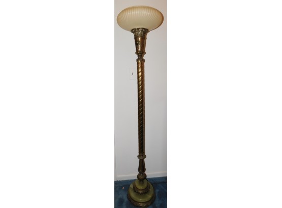 Lovely Vintage Brass And Green Marble Floor Lamp