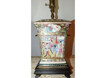 Vintage Octagonal Rose Medallion Porcelain Table Lamp