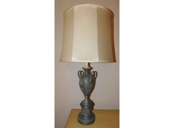Vintage Pair Of  Distressed Metal Carved Table Lamp